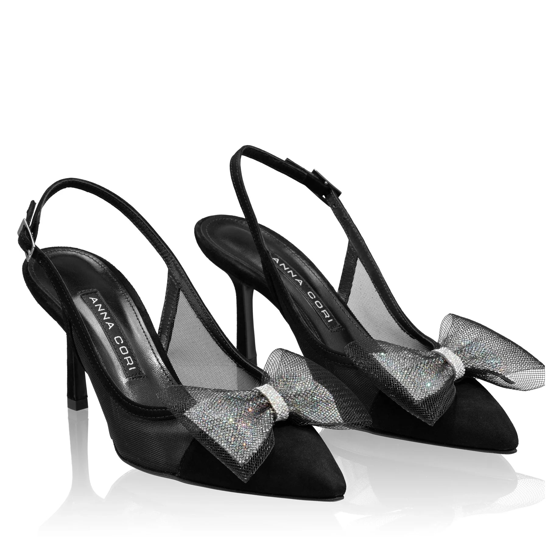 Pantofi Decupati Dama 8080 Camoscio+Rete Negru